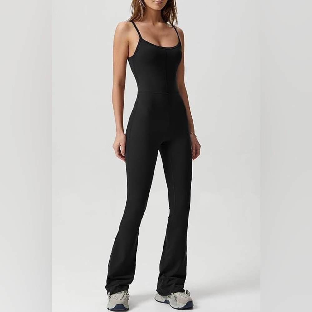 Qinsen Black Full Length Flare Jumpsuit Size Small
